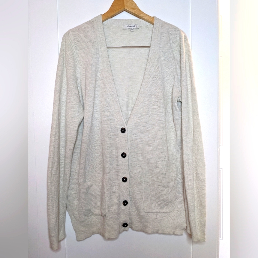Madewell Women's Cream Button-up front Sweater with pockets long sleeve Large